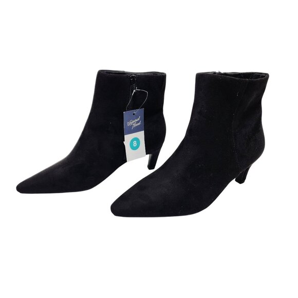 Universal Thread Black Suede Pointed Toe Ankle Boots With Kitten Heel Size 8 - Picture 9 of 10